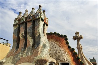 Artfully designed fireplaces, mosaics, Casa Batllo, Barcelona, Spain, Europe