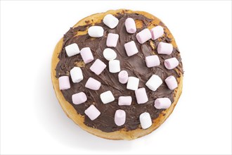 Homemade glazed and decorated chocolate easter pie isolated on a white background. Top view, flat