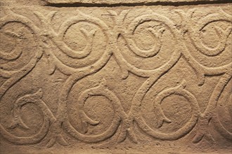 Carved stone neolithic spiral design, National Museum of Archaeology, Valletta, Malta, Europe