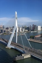 The skyline of Rotterdam, with the Erasmus Bridge over the Nieuwe Maas, Netherlands