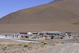 Small settlement at Laguna Colorada, Red Lagoon, salt lake in the Eduardo Avaroa Andean Fauna