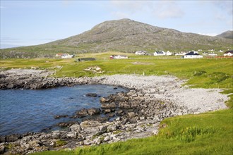 Atlantic coastline rocky headlands and small pebble bays at Borgh, Barra, Outer Hebrides, Scotland,