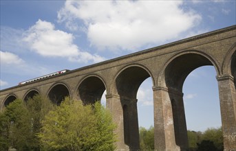 Railway viaduct crossing Colne valley opened in 1849, Chappel, Essex, England, United Kingdom,