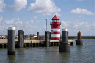 Lighthouse at the pier, harbour, Wyk, Föhr, North Sea island, North Frisia, Schleswig-Holstein,