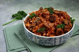 Bigos, bigus is a national Polish dish, made of cabbage and meat, stewed, homemade, no people