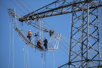 New construction of a 380 kV extra-high-voltage overhead line, with 23 pylons over a length of 7.5