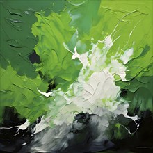 AI generated abstract art showcasing a dynamic splash of green colors in square format