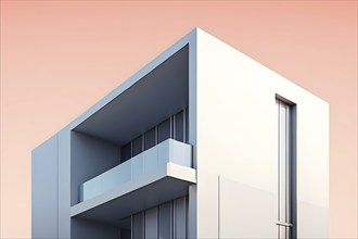 Minimalist architectural composition of modern buildings, with clean angles, rendered in geometric