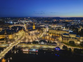 Aerial view historical city centre of Dresden SchlossplatzGeorgentor, Residenzschloss, Hofkirche,