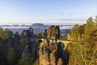 Sunrise in Saxon Switzerland, Rathen, Saxony, Germany, Europe