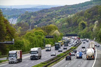 Motorway A1 near Wetter, junction Volmarstein, view to the northeast, in the back left the junction