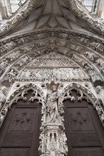 Gothic entrance portal designed with figure reliefs, 1385-1415, Regensburg Cathedral, St Peter's,