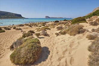 Landscape of the Balos Lagoon with Cape Tigani and Imeri Gramvousa, Gramvousa, Crete, Greece,