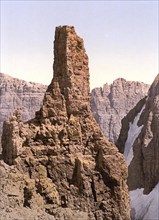 The mountain tower in the Sella Group formerly Tyrol, Austria-Hungary, today South Tyrol, Austria,