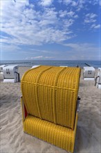 Yellow beach chair on the beach in Kühlungsborn, Mecklenburg-Vorpommern, Germany, Europe