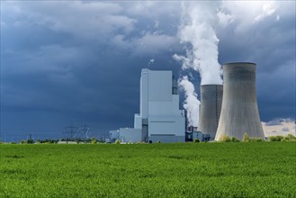 Lignite-fired power plant Neurath, near Grevenbroich, RWE Power AG, storm clouds over the Rhenish