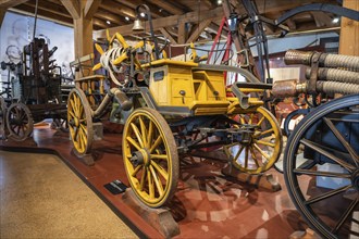 Historic fire engines in the Fire Brigade Museum, Salem Castle, Lake Constance, Lake Constance