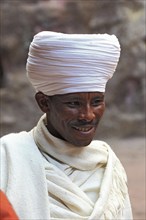 Priest at the rock-hewn churches in Lalibela, Ethiopia, Africa