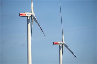 RWE wind farm near Jüchen, at the Garzweiler opencast mine, on recultivated part of the opencast