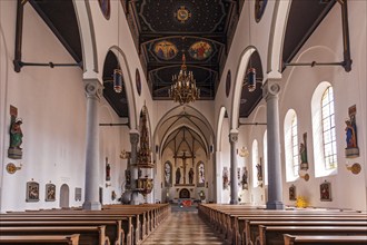 Interior view, St Peter and Paul Catholic Church, Oberstaufen, Oberallgäu, Bavaria, Germany, Europe