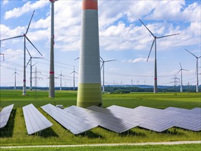 Wind farm near Marsberg, photovoltaic system, utilisation of land for renewable energies,