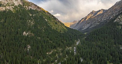 Aerial view, Green Mountain Valley, Chon Kyzyl Suu, Tien-Shan Mountains, Kyrgyzstan, Asia