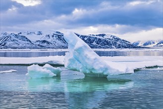 Melting iceberg at the coastline in Svalbard, Svalbard