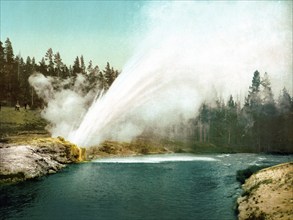 Riverside Geyser, Yellowstone National Park, United States, 1890, Historic, digitally restored