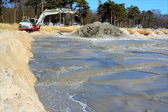 Renaturation, Repair of erosion-damaged beach. Sand is sucked up from the seabed and pumped via