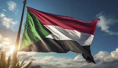 Flags, the national flag of Sudan flutters in the wind