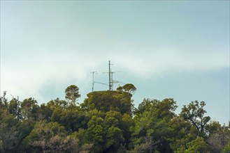 Guglielmo Giovanni Maria Marconi Radio Tower in a Sunny Day in Sestri Levante, Liguria, Italy,