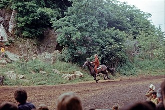 Old Shatterhand riding at a gallop in The Treasure in Silver Lake, horse, Karl May Festival,