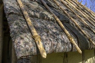 Roof construction made of tree bark from a Neolithic building, Mamuz Museum, Asparn an der Zaya,