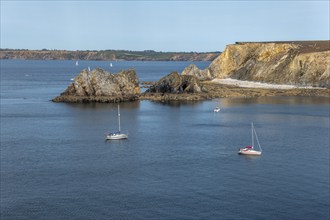 Landscape on the coast of the Iroise Sea. Camaret, Crozon, Finistere, Brittany, France, Europe