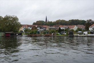 Residential buildings on Lake Malchow, Malchow, Mecklenburg-Western Pomerania, Germany, Europe