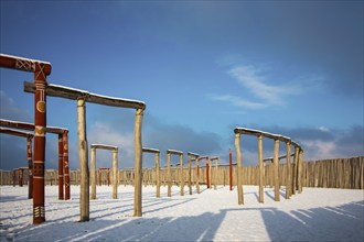 Pömmelte ring sanctuary in winter, prehistoric circular ditch complex, Pömmelte, Saxony-Anhalt,