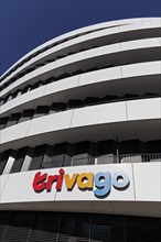 Headquarters of the hotel search engine trivago, lettering on the building, Düsseldorf Media