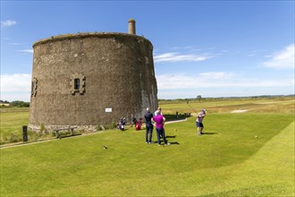 Martello Tower T 1810-1812, Napoleonic War military building on golf course, Felixstowe Ferry,