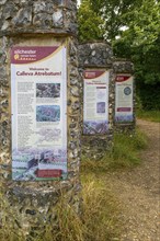 Information display boards at Roman town of Calleva Atrebatum, Silchester, Hampshire, England, UK