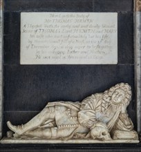 Family memorial monument to Thomas Jermyn aged 15, died 1692, Church of Saint Nicholas, Rushbrooke,