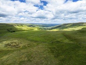 Meadows and Hills over Wharfedale from a drone, Cray, Skipton, Yorkshire Dales, North Yorkshire,