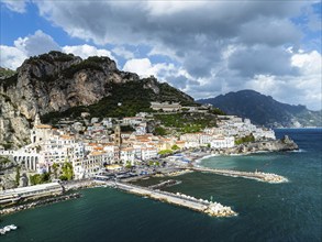 Amalfi from a drone, Salerno, Campania, Italy, Europe