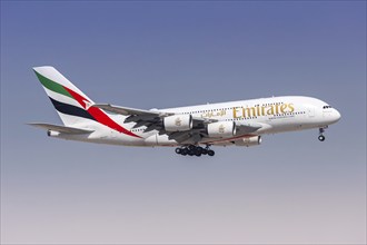 An Emirates Airbus A380-800 aircraft with the registration number A6-EVC at Dubai Airport, United