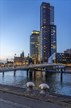 High-rise buildings at Kop van Zuid, at the Rijnhaven harbour basin, Rijnhavenbrug, bridge, Hotel