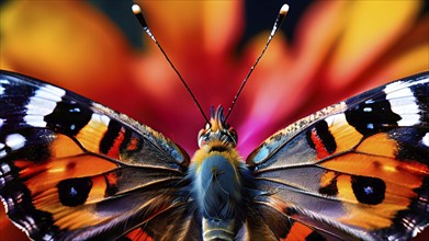 Extreme close-up of a painted lady butterfly (Vanessa cardui), AI generated