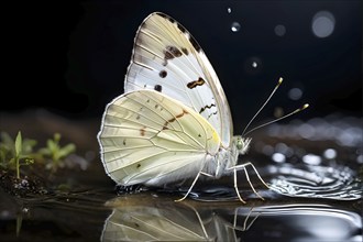 Close-up of a cabbage white butterfly (Pieris rapae), with its fine, pale wings and the subtle