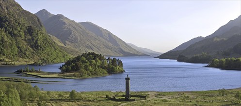 The Glenfinnan Monument on the shores of Loch Shiel, erected in 1815 to mark the place where Prince