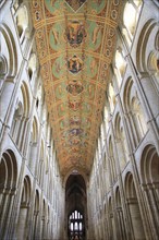 Painted ceiling inside Ely cathedral church, Ely, Cambridgeshire, England, UK