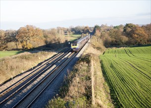 First Great Western inter-city diesel train on the West Coast mainline Woodborough, Wiltshire,