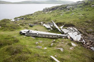 Wreckage at the Catalina plane crash site May 1944 on Vatersay island, Barra, Outer Hebrides,